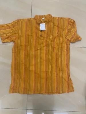 Orange Short Sleeve Striped Shirt Festival/boho/hippie (d1) • £8.99