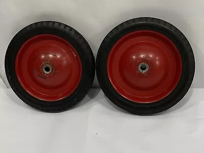 Set Of 2 Original Pedal Car Trailerwagon Wheels & Tires Rims With Rubber Pair • $11.93