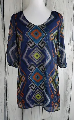 Bebop Ladies Shift Dress Open Sleeves Aztec Print Casual Chiffon Multicolor S • $19.25