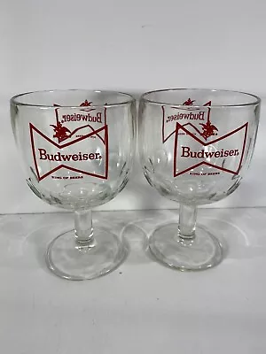 Lot Of 2 Vintage BUDWEISER Stemmed Dimpled Thumb Print Beer Glasses • $19.13