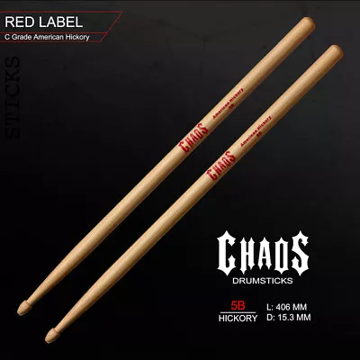 DRUM STICKS CHAOS 5B DRUMSTICKS  RED LABEL X6 PAIRS DRUM STICKS AMERICAN HICKORY • $46