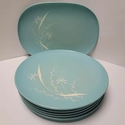 Vintage Melamine Texas Ware MCM Atomic Floral Blue (7) 10” Plates & (1) 12  Tray • $10