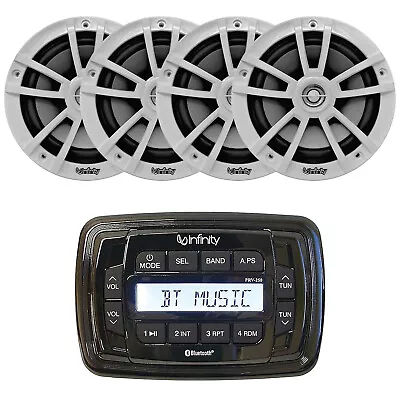 4x Infinity 6.5  225W Marine White Boat Speakers USB Bluetooth Stereo Receiver • $191.99