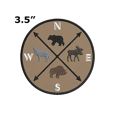 Bear Wolf Buffalo Moose Compass Embroidered Patch Iron-On Nature Camping Badge • $5.95