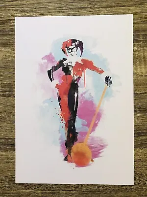 DC Superhero Villain Harley Quinn Picture Print Wall Art Watercolour Size A4 • $8