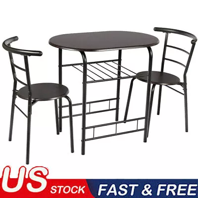3 Pcs Metal Wood Dining Set Table Height 29.15 In Easy Assemble Indoor Espresso • $88.78
