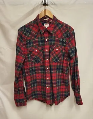 Men's LEVI'S Red Tartan Vintage Style Long Sleeve Shirt Size UK M • £25