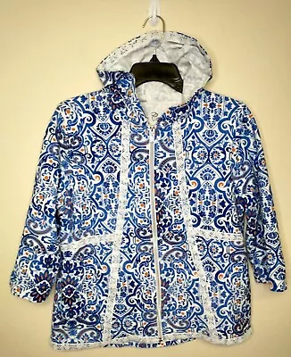 ONQUE CASUAL SET Zip Hoodie Zip Floral Jacket Sz L Shirt Sz XL Blue White  • $6.49
