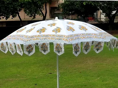 Vintage Large Umbrella Sun Shade Cotton Outdoor Parasol Designer Cotton Umbrella • $198.69