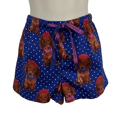 Peter Alexander Size M Cute Dachshund Blue Spotty With Print Pyjama Shorts • $12