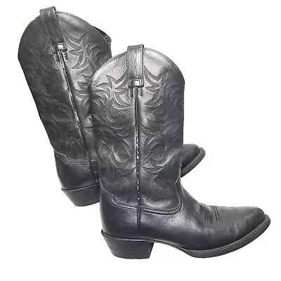 Ariat Heritage R Toe Cowboy Western Boots Black Leather Men's Size 8.5 D 34770 • $25