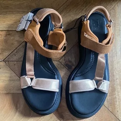 $47 • Buy Womens Zara Chunky Platform Fabric Suede Strappy Sporty Sandal Size 40 US 9