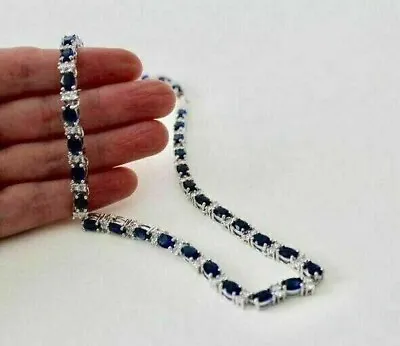 14 Ct Oval Lab Created Sapphire Diamond Tennis Necklace 14k White Gold Plated 18 • $263.99