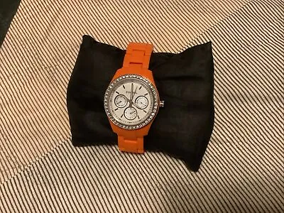 Fossil Crystal Bezel Multi Function Womens Watch Orange Acrylic Resin Band • $26.99