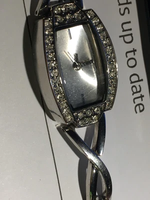 £3.49 • Buy Ladies NEW LOOK Diamante 1/2 Bangle 1/2 Links Bracelet Watch, NEW Battery VGC