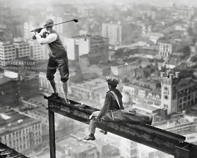 Vintage Playing Golf High Atop Construction Building Photo - Los Angeles 1927 • $11.95