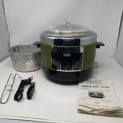 Vintage Sears Automatic Electric Cooker-Deep Fryer W/Basket Avocado Green New • $52