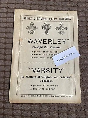 Original Lambert & Butler Waverley Varsity Cigarette Leaflet / Box Insert 1902 • £7