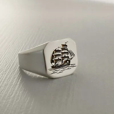 925 Sterling Silver Nautical Ship Ring Pirate Men Ring Signet Ship Ring • $40