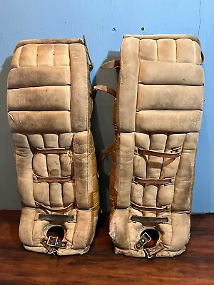 Vintage Set Of Leather Hockey Goalie Pads 29  Long Signed JOFA • $249.99