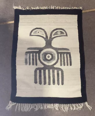 ANTIQUE MEXICO Hand Woven  Aztec Mayan TAPESTRY RUG BLANKET • $150