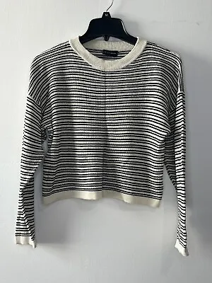 Miou Muse Stripe Cropped Black Neutral Minimalist Women's Sweater Oversize Sz S • $19.99