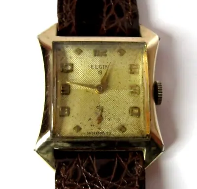 Vintage Mens Elgin 10k Gold Filled Case 714 Gold Dial 19'j Manual Wind Watch Run • $75