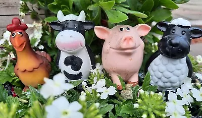 Garden Gnome Easter Sheep Cow Chicken Pig Plant Pot Stick  Children Gift X4 • £9.99