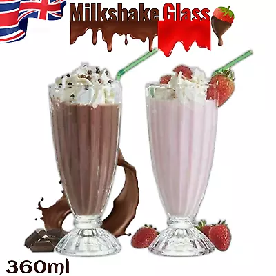 Milkshake Glasses Clear Sundae Ice-Cream Soda Dessert Vintage Tall 360ML Pack 2 • £9.99