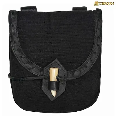 Medieval Belt Pouch Bag With Horn Toggle Closure Cosplay Renaissance Bag Black • $39.99