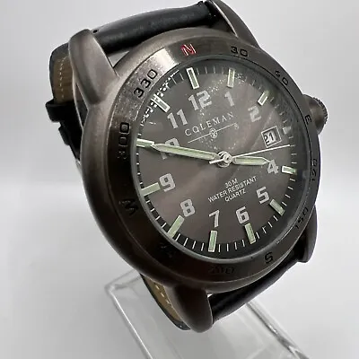 COLEMAN 30M WR 40-280 Wrist Watch Green Dial Leather Band New Battery • $14.76