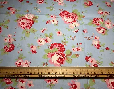 IKEA Cath Kidston Rosali Roses On Blue Cotton Fabric 3m X 150cm • £39.99