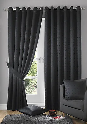 Eyelet Top Plain Modern Pattern Curtains Fully Lined Free Tie Backs Madison • £6.49