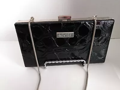 MICHE Black Clutch Wallet Bill Fold Purse Hard Case Shoulder Chain 7 1/2 X 4 1/4 • $17.50