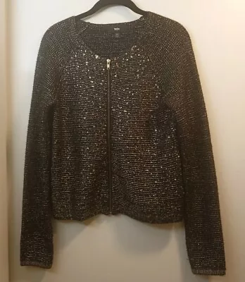 Mossimo Women's Black Metallic Gold Zip Front Sweater Cardigan Size Small. • $6.50
