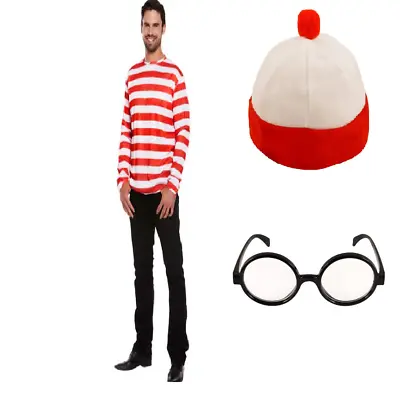 Where's Wally Kit Red& White Top Hat & Glasses Adults World Book Day Fancy Dress • £17.99