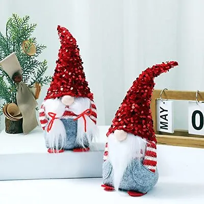 $16.92 • Buy Christmas Decorations Indoor Gnomes Plush Set Of 2 Red Sequin Gnome Christmas...