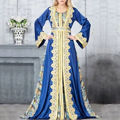 Plus Size Maxi Dresses New Women's Long Sleeved Skirt Middle Printed Muslim Robe • $61.56