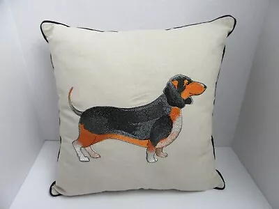 Throw Pillow Decorative Dachshund Dog Hound Embroidered Paw Print Zipper 17.5  • $34.99