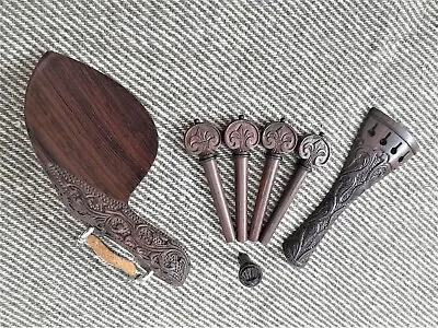 Rosewood Violin Carved Accessories -Tailpiece/ Pegs/Chinrest In  4/4 Size 👌New • $60