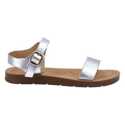 Divaz Womens Sandals Metallic Adults Ladies Flat Silver Vegan Geneva SIZE • £19.99