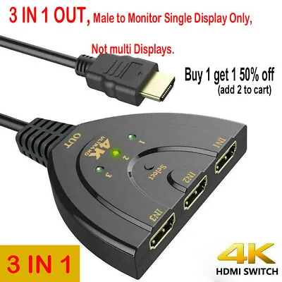 HDMI 3 In 1 Out Auto Select 4K 2K 3D HDMI Switcher PC PS4 XBOX Single Display  • $8.99