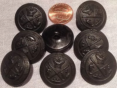 8 Black Metal Shank Buttons Puffed Hollow Crown Scottish Thistle 7/8  23mm 7470 • $9.99