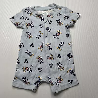 Boys Size 00 Disney Mickey Mouse Cotton Zip Romper GUC • $5.45