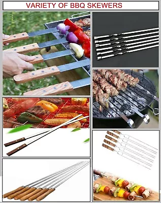 1-100X BBQ Skewers Stainless Steel Flat Metal Camping Grill Needle Kebab Sticks • £129.99