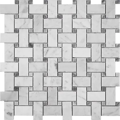 Simple Tile - Marble Mosaic Tile Basketweave Collection Carrara White+Bardiglio • $6.99