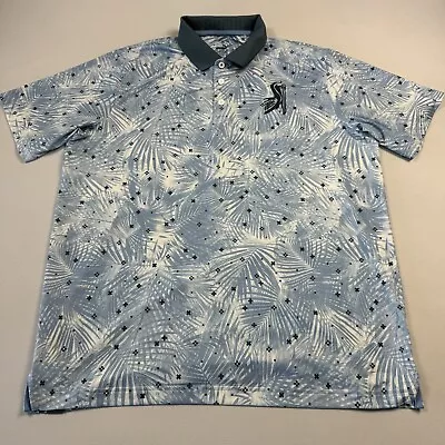 Puma Men’s Polo Shirt Golf Tropical AOP Palm Branches Short Sleeve Blue Sz L • $18