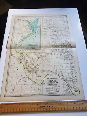 1902 Antique Map Of West Texas Vintage United States Century Atlas • $12