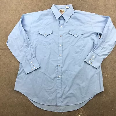 Vintage Ely Cattleman Shirt Men 2XL 18.5 X 35 Blue Solid Long Sleeve Western • $18.98