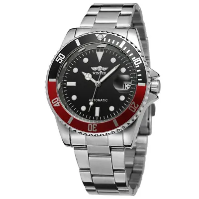 Mens Automatic Stainless Steel Wrist Watch Day Waterproof Mechanical Wristwatch • £18.99